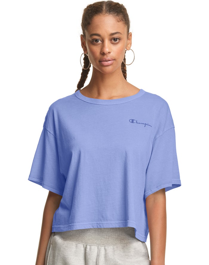 Champion Lightweight Cropped T-Shirt Dames - Blauw - Belgie 1875SCKQH